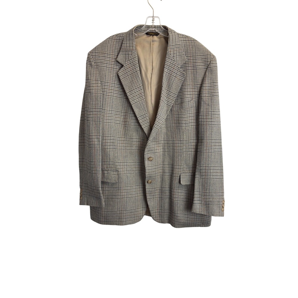 Sutter & Grant Mens 46L Vintage Glen Plaid Blazer Sport Coat Tan‎ Black USA Made
